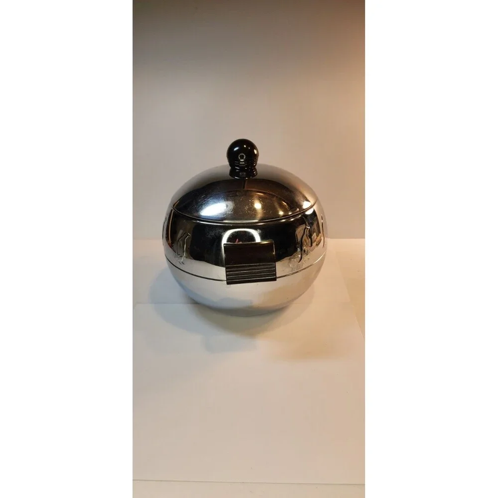 Vintage West Bend Stainless Steel PENGUIN Ice Bucket Bar Ware Wooden Handles MCM